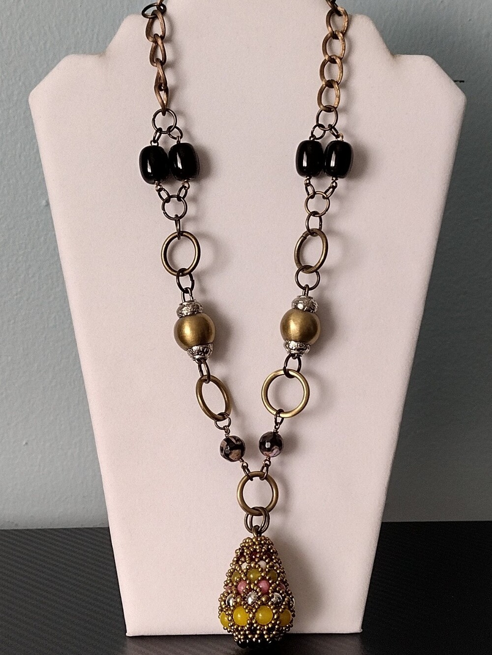 Pam Hiran Anthropologie Chunky Bohemian Teardrop Beaded Pendant Necklace